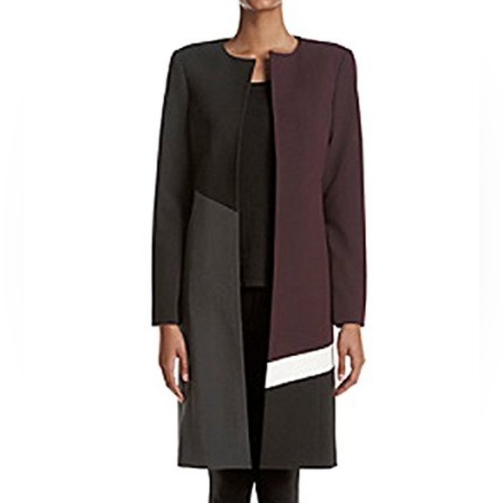 Calvin Klein Color Block Topper Jacket (Cream charcoal black Aubergin,  size 14)